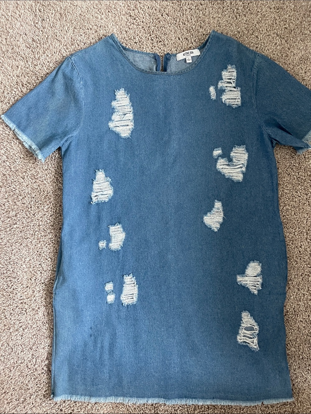 Active USA Distressed Denim Mini Dress in Blue